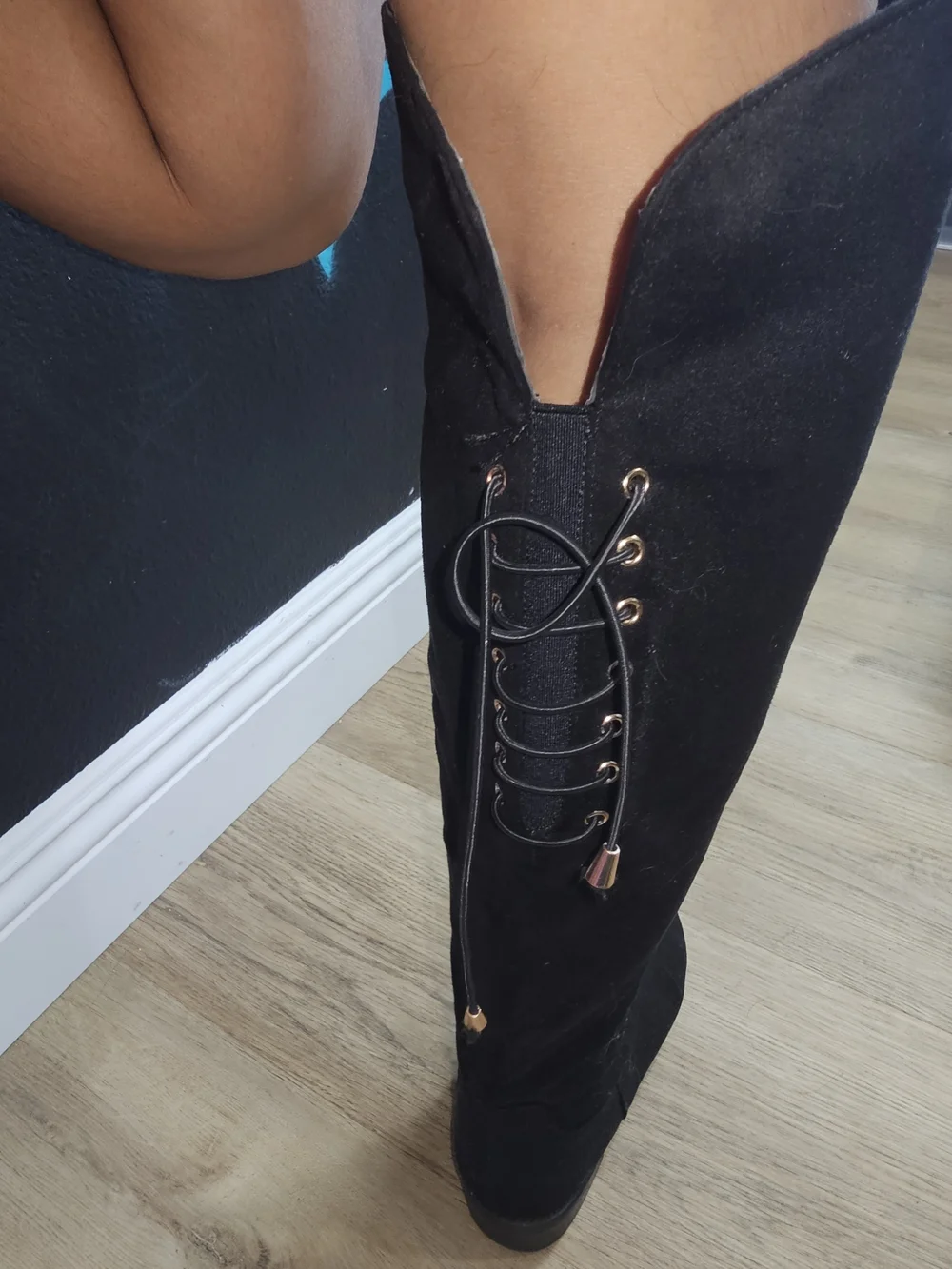 TOP Moda Black Over-the-Knee Lace-Up Boots